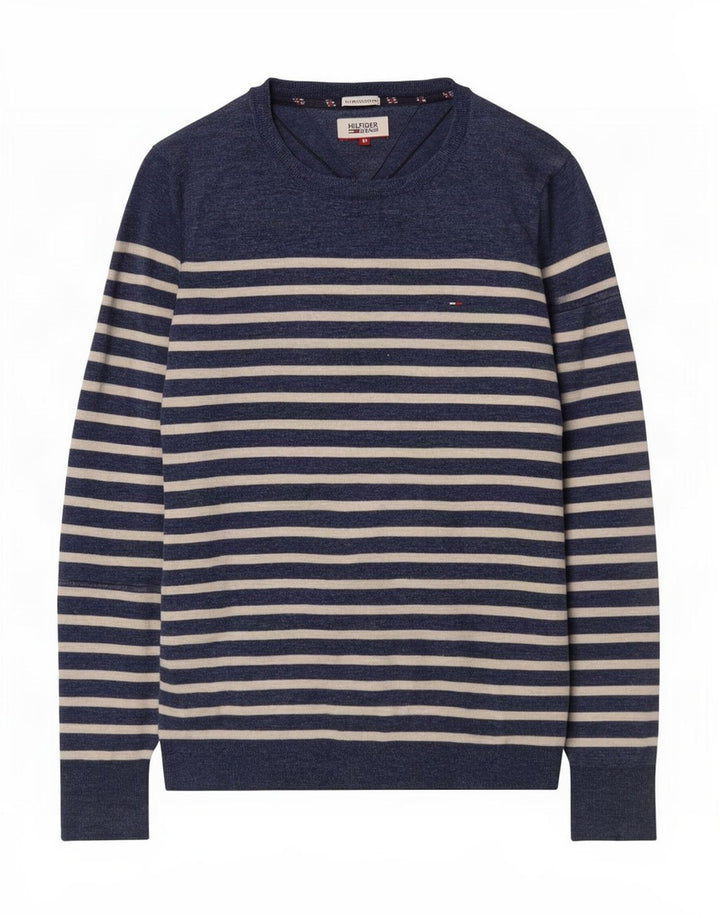 Tommy Hilfiger Herre Boat Neck Jumper Sweater Medium Marineblå Stribet