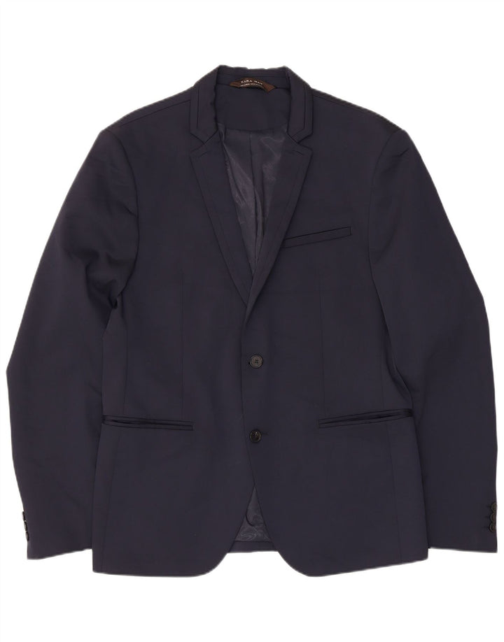 Zara Herre 2-knaps blazerjakke EU 42 Stor marineblå polyester