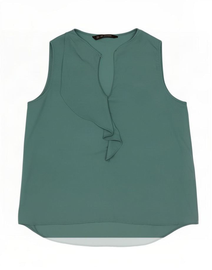 Zara Dame ærmeløs bluse Top UK 10 Lille Grøn