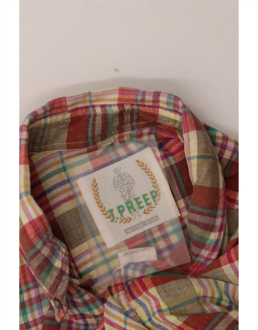 Vintage kortærmet herreskjorte medium flerfarvet ternet bomuld