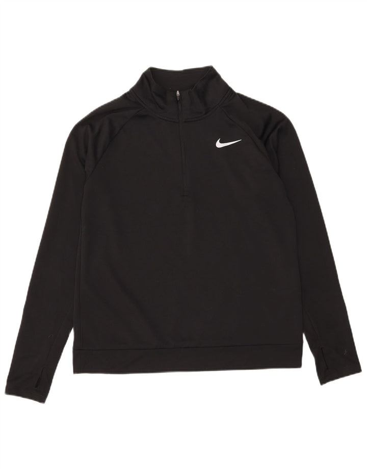 NIKE Dame Dri Fit Pullover med lynlås-hals Træningsdragt Top UK 10 Lille Sort