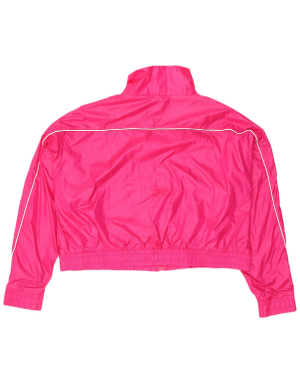 PUMA Womens Crop Oversized Tracksuit Top Jacket UK 14 Medium Pink Nylon