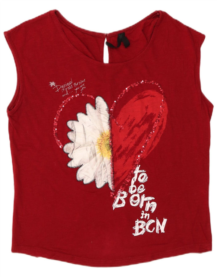 Desigual Kvinder Oversized Grafisk Vest Top UK 10 Lille Rød