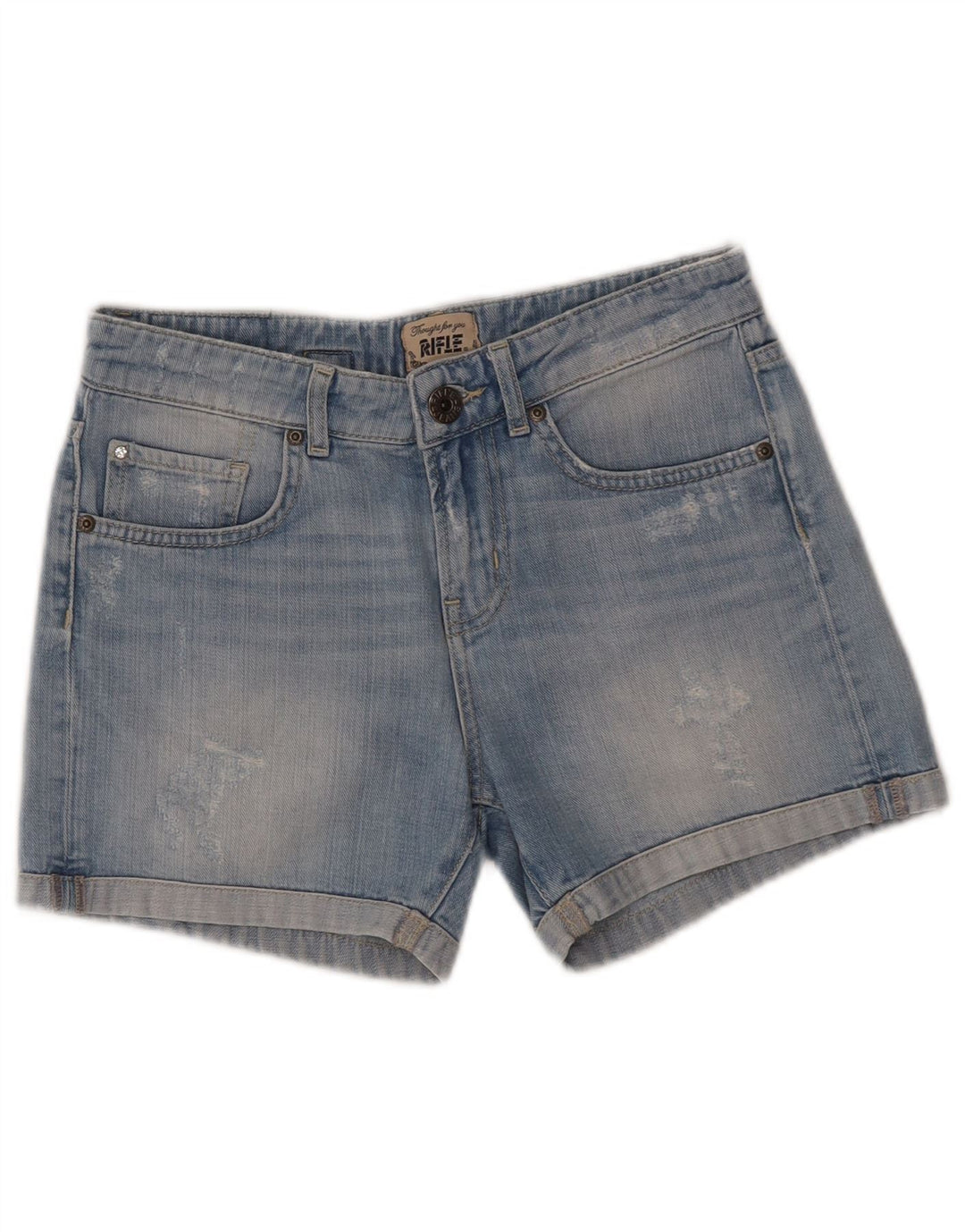 Rifle Dame Distressed Denim Shorts W25 XS Blå Bomuld