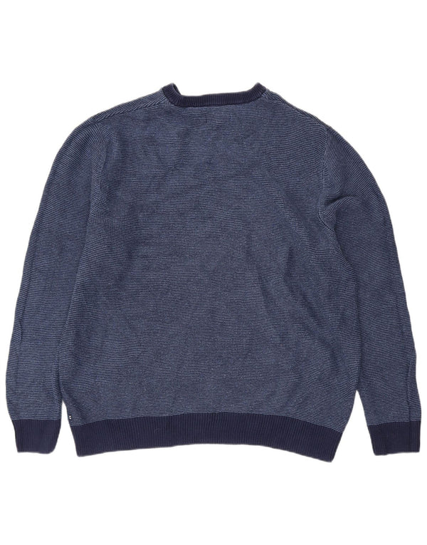 Chaps Mens Crew Neck Jumper Sweater XL Navy Blue Pinstripe Cotton