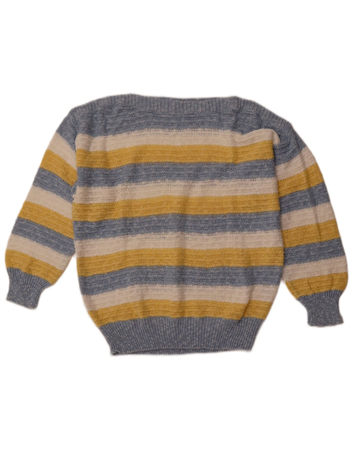 VINTAGE Dame Boat Neck Sweater IT 42 Mellem blå stribet bomuld