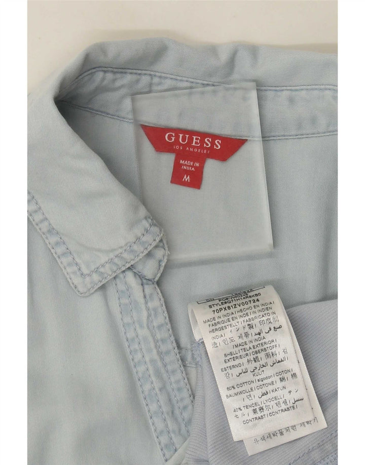 Guess kortærmet denimskjorte til kvinder UK 12 Medium Blue Tencel