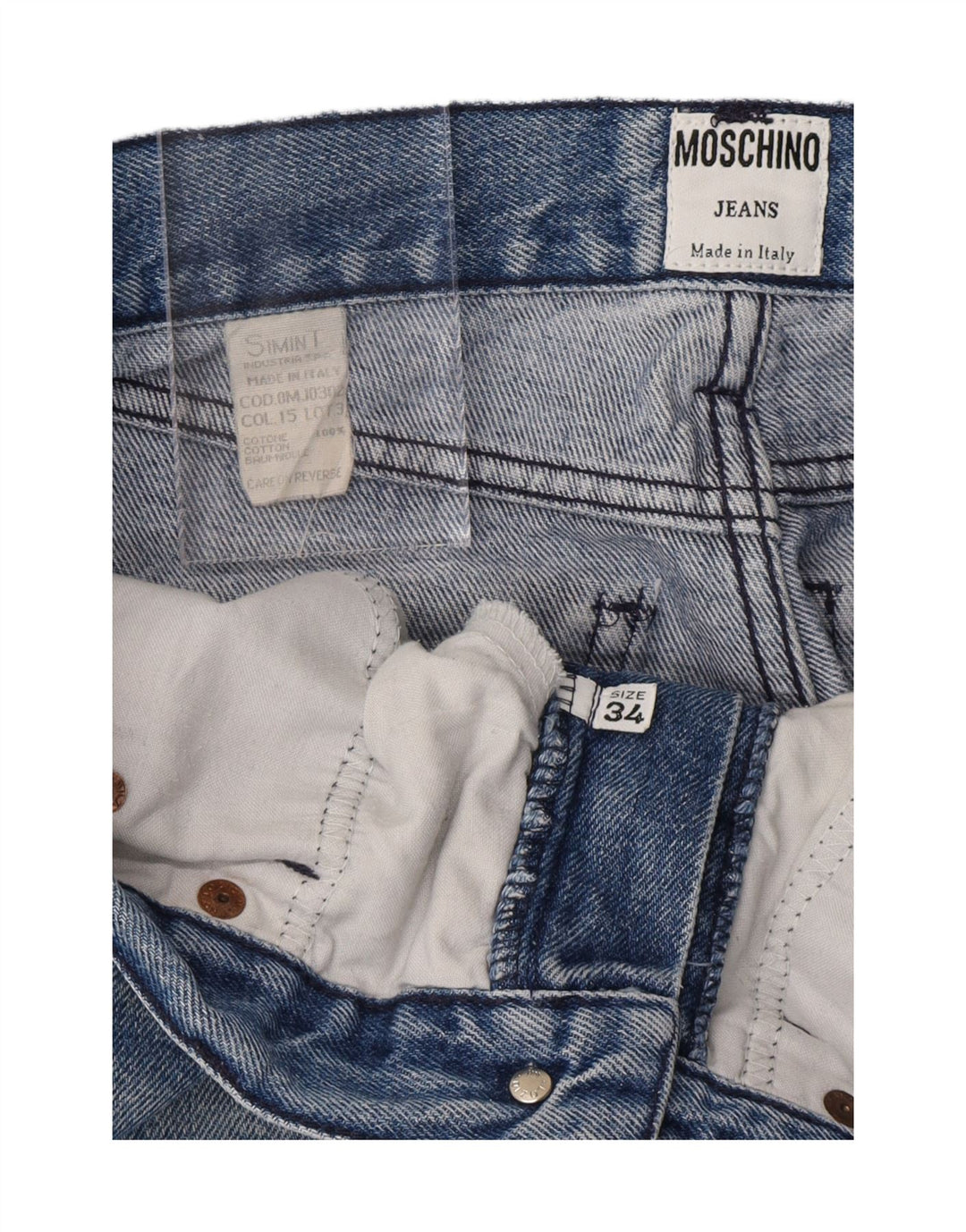 MOSCHINO Mens Tapered Jeans W34 L32 Blue Cotton Vintage Moschino and Second-Hand Moschino from Messina Hembry 