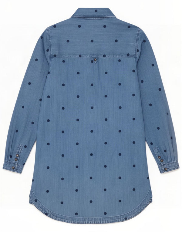 White Stuff Womens Long Sleeve Denim Dress UK 10 Small Blue Polka Dot