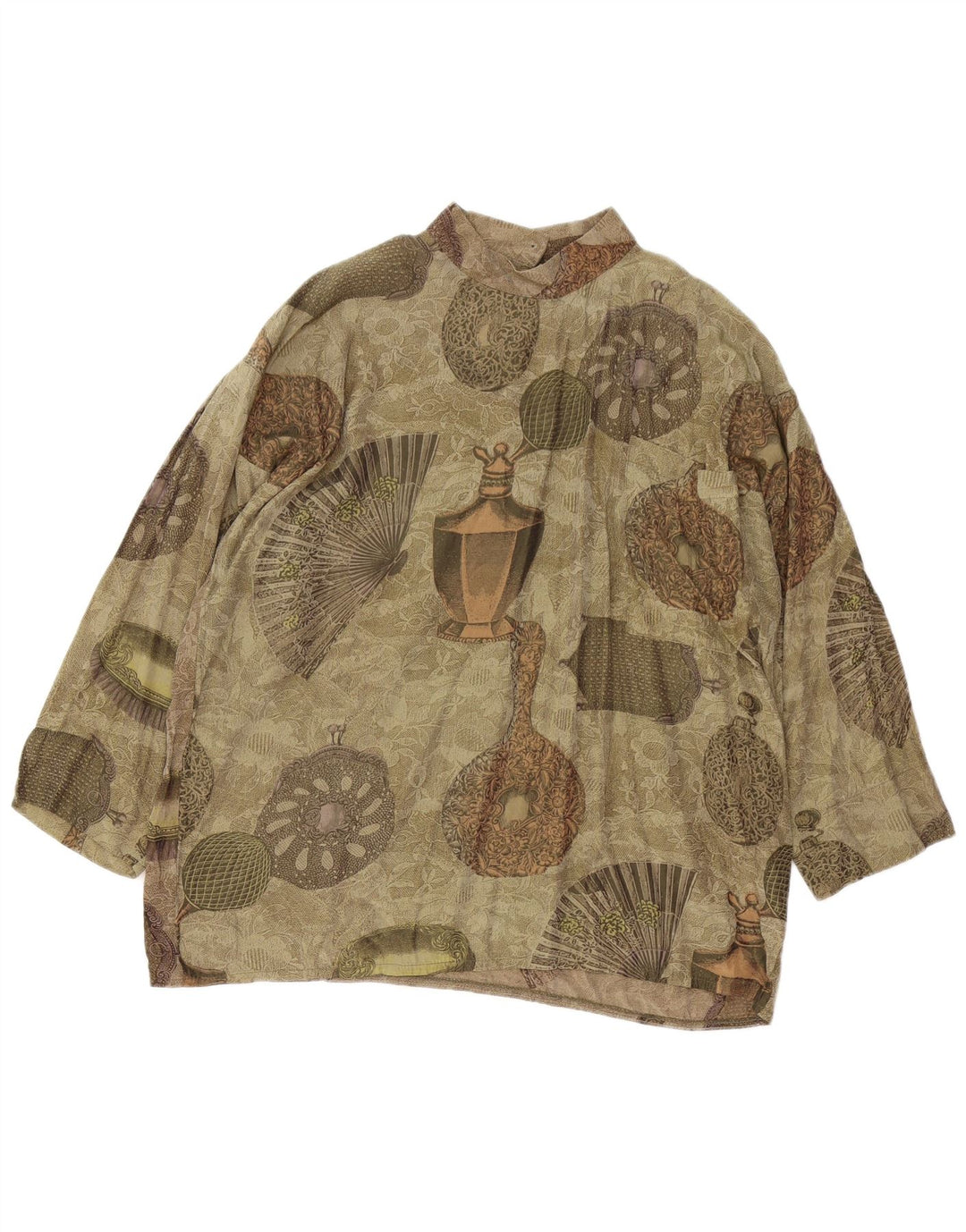 Vintage kvinders abstrakt mønster bluse Top UK 10 Small Green Retro