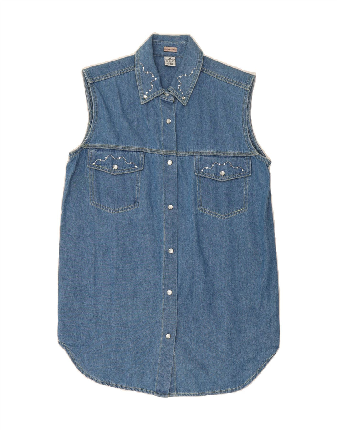 VINTAGE Womens Sleeveless Denim Shirt EU 36 Small Blue Cotton Vintage Vintage and Second-Hand Vintage from Messina Hembry 