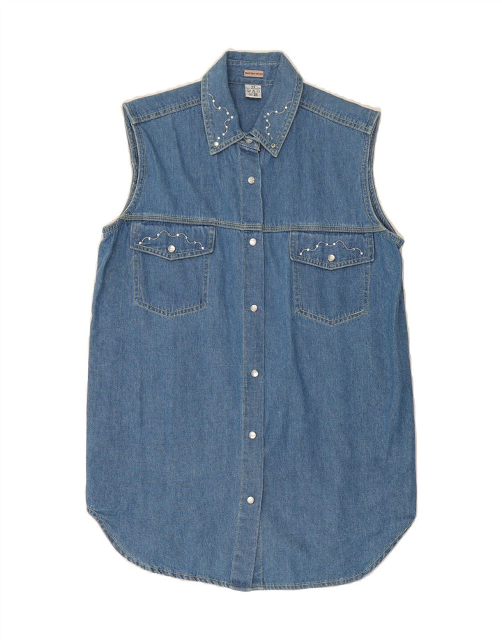 VINTAGE Womens Sleeveless Denim Shirt EU 36 Small Blue Cotton Vintage Vintage and Second-Hand Vintage from Messina Hembry 