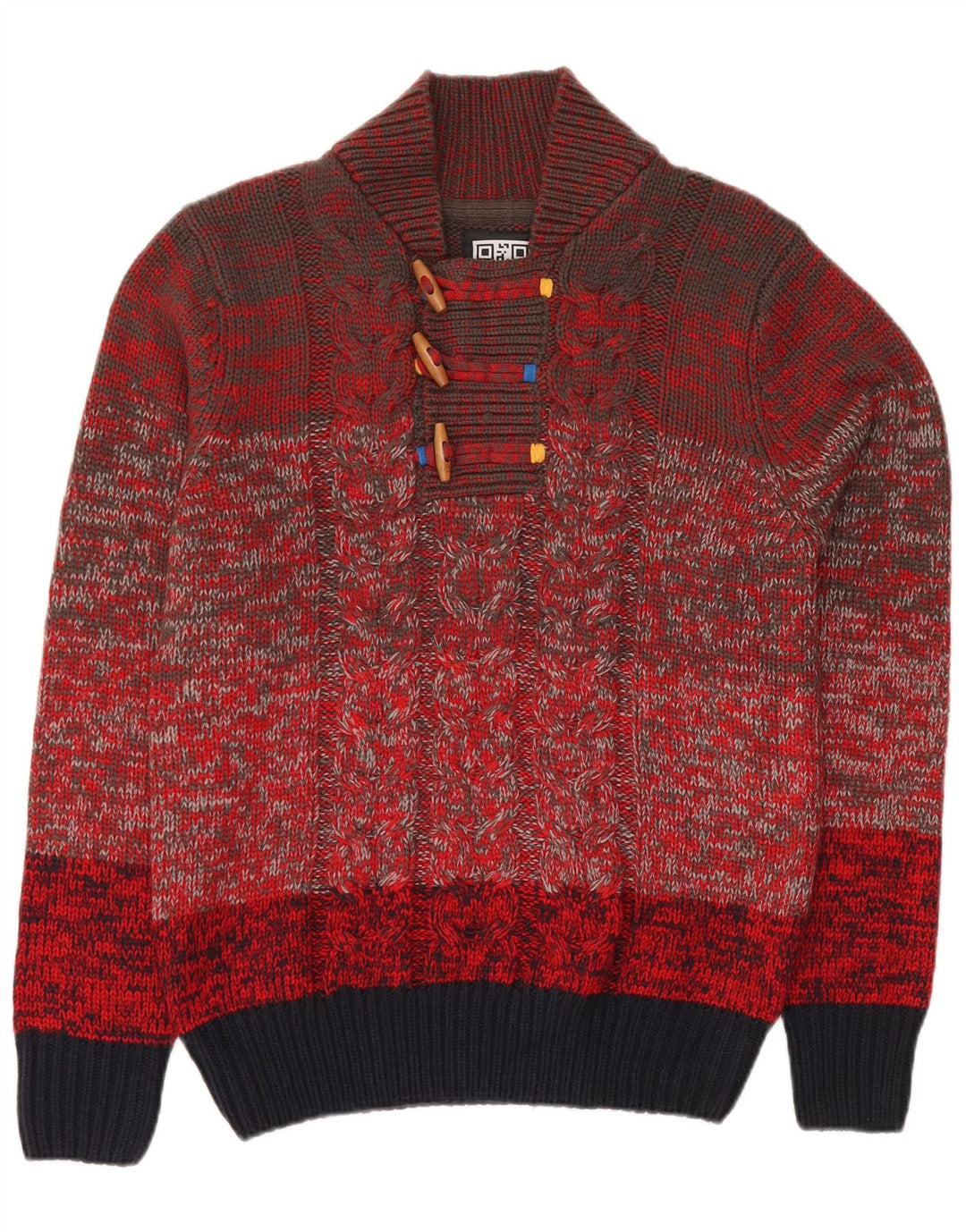 VINTAGE Dame Button Neck Jumper Sweater UK 18 XL Rød Colourblock