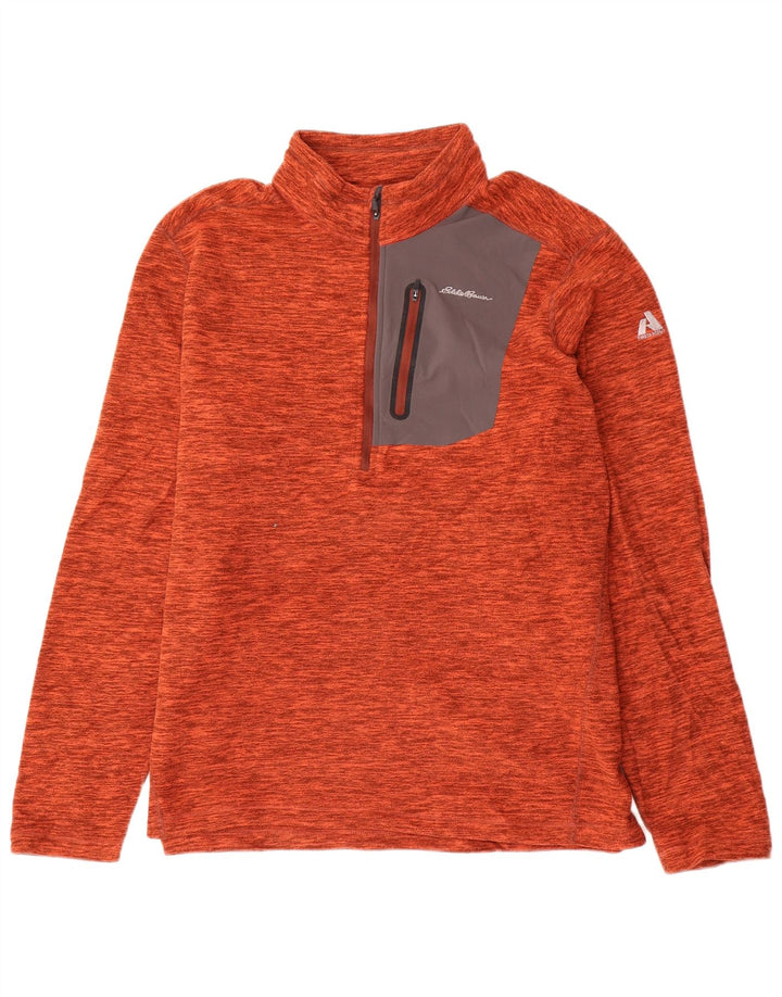 Eddie Bauer Herre lynlås hals Fleece Jumper Large Orange Flecked Polyester
