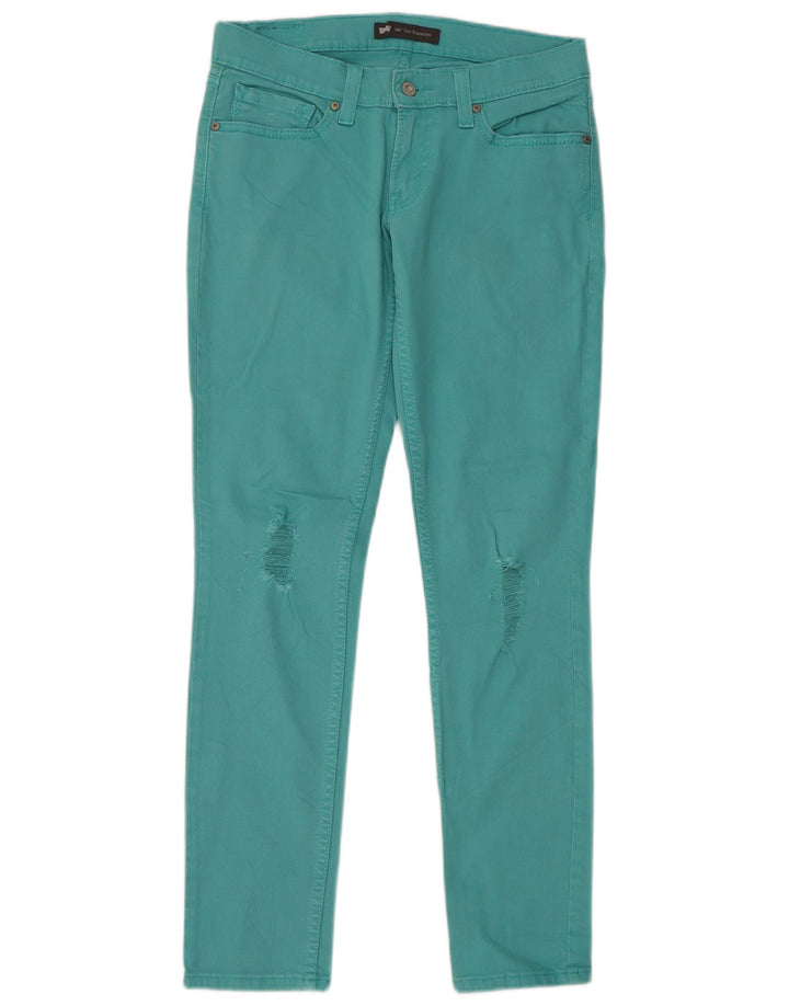 LEVI'S Womens 524 Distressed Super Low Skinny Jeans W28 L32 Grøn bomuld