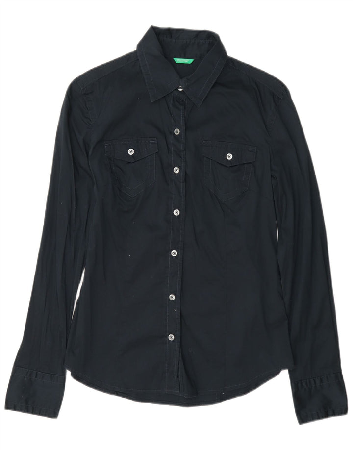Benetton Dameskjorte UK 10 Lille marineblå bomuld
