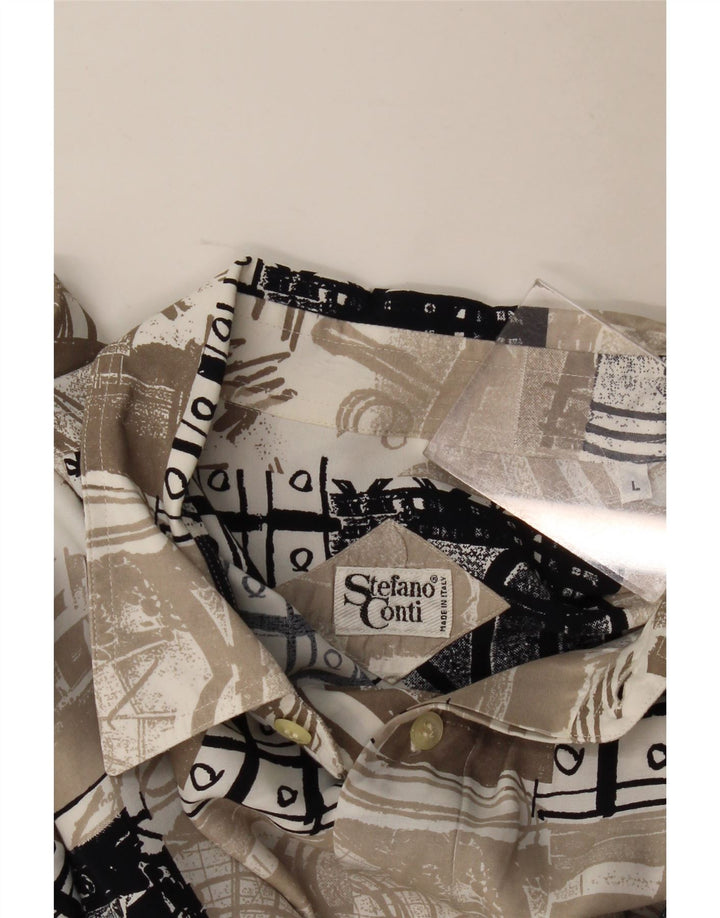 Vintage Kortærmet Herreskjorte Stor Beige Patchwork