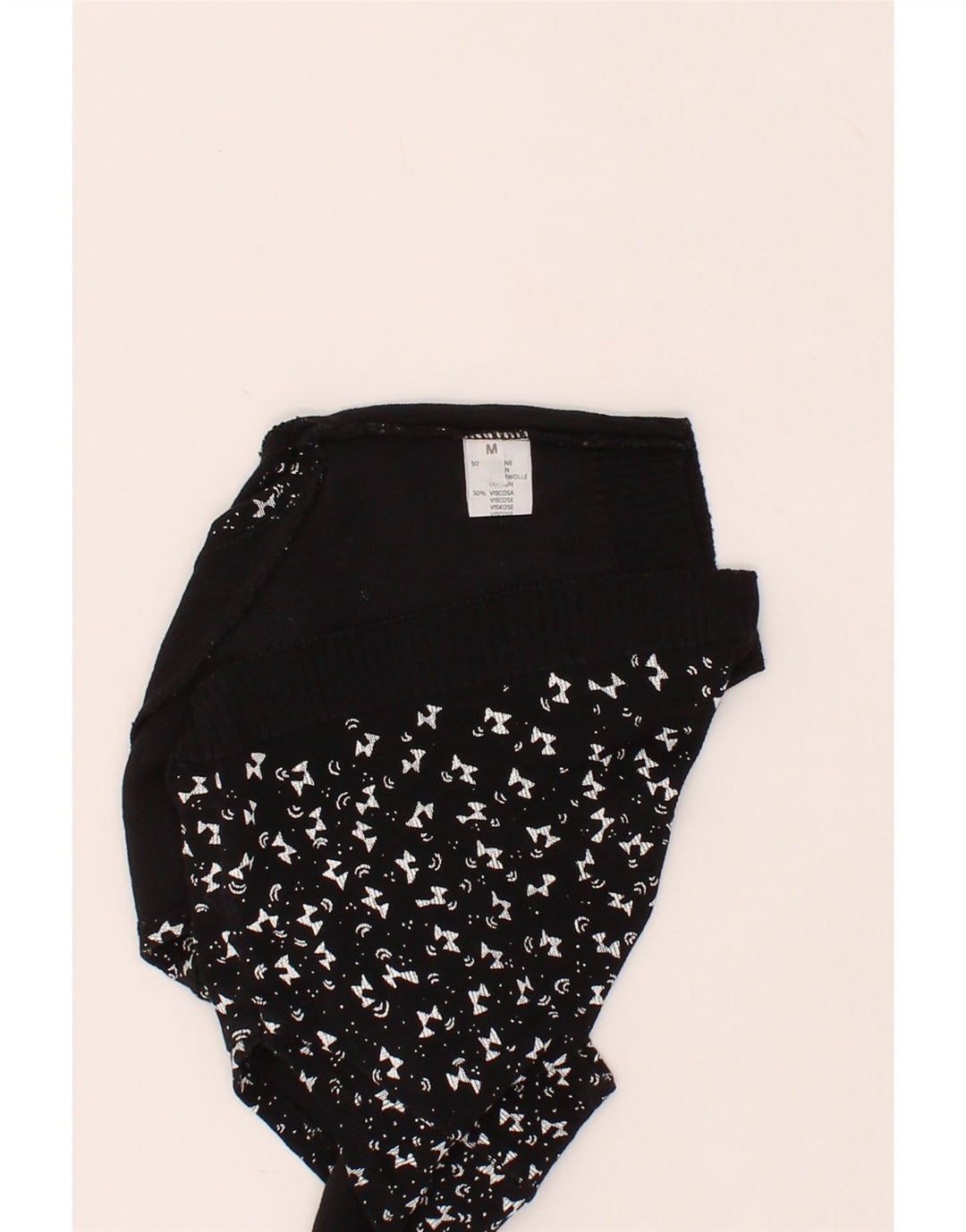 VINTAGE Womens Abstract Pattern Crop Blouse Top UK 12 Medium Black Cotton Vintage Vintage and Second-Hand Vintage from Messina Hembry 