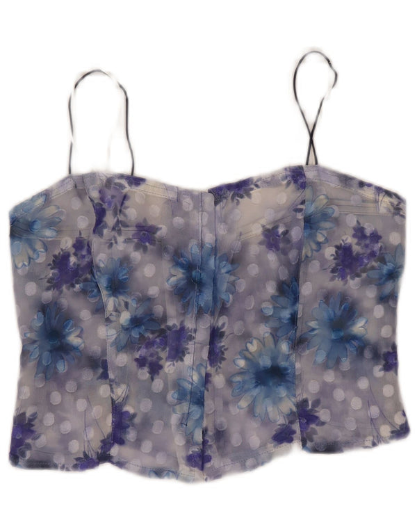 Vintage Dame Se Through Corset Top UK 10 Small Blue Floral