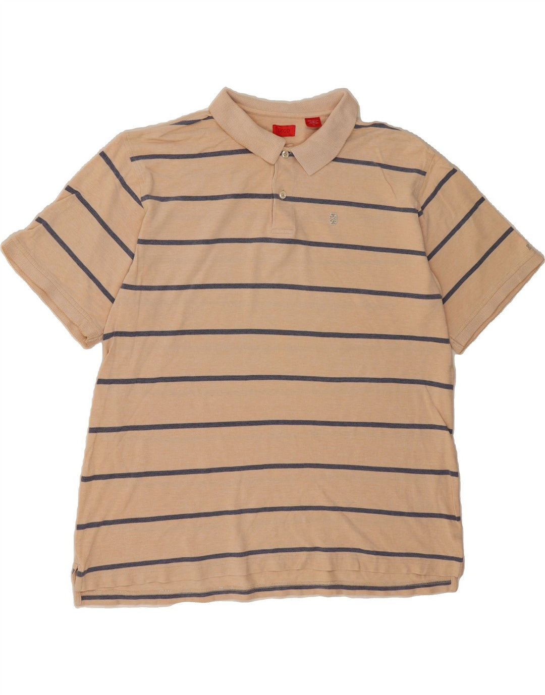 IZOD Mens Polo Shirt XL Beige Striped Cotton Vintage Izod and Second-Hand Izod from Messina Hembry 