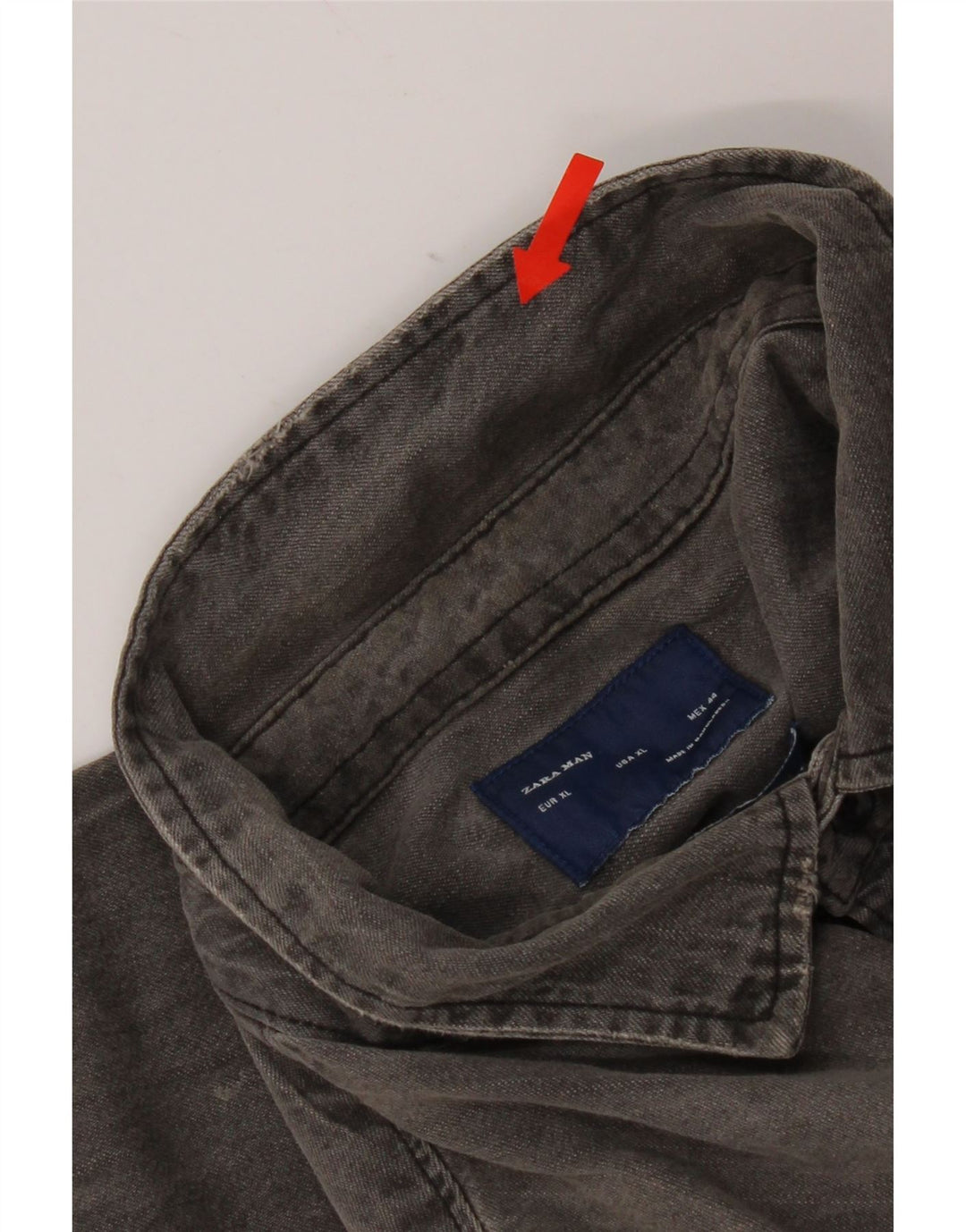 Zara Herre Regular Fit Denim Shirt XL Grå Bomuld
