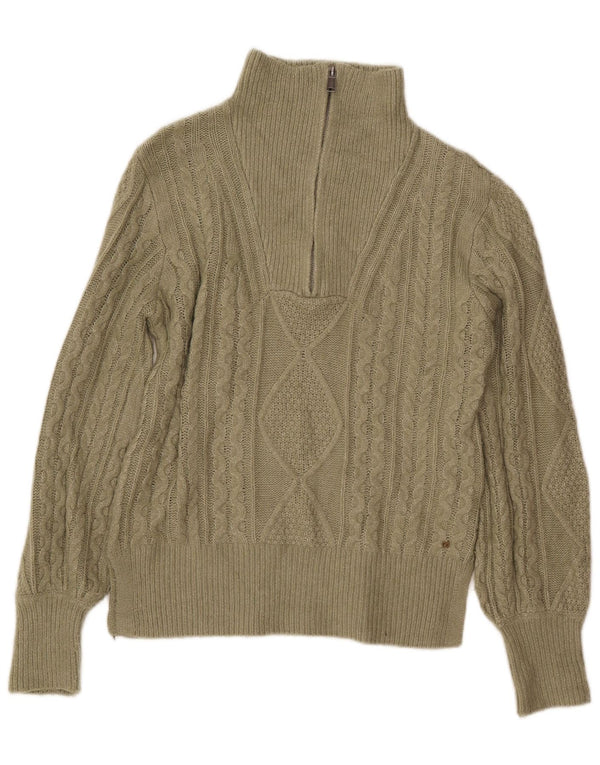 FAT FACE Dame Zip Neck Jumper Sweater UK 8 Small Khaki Argyle/Diamond