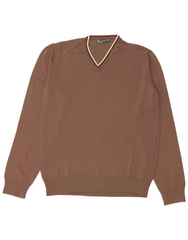 Zara Herre V-hals sweater Medium Brun Rayon