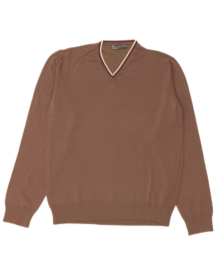 Zara Herre V-hals sweater Medium Brun Rayon
