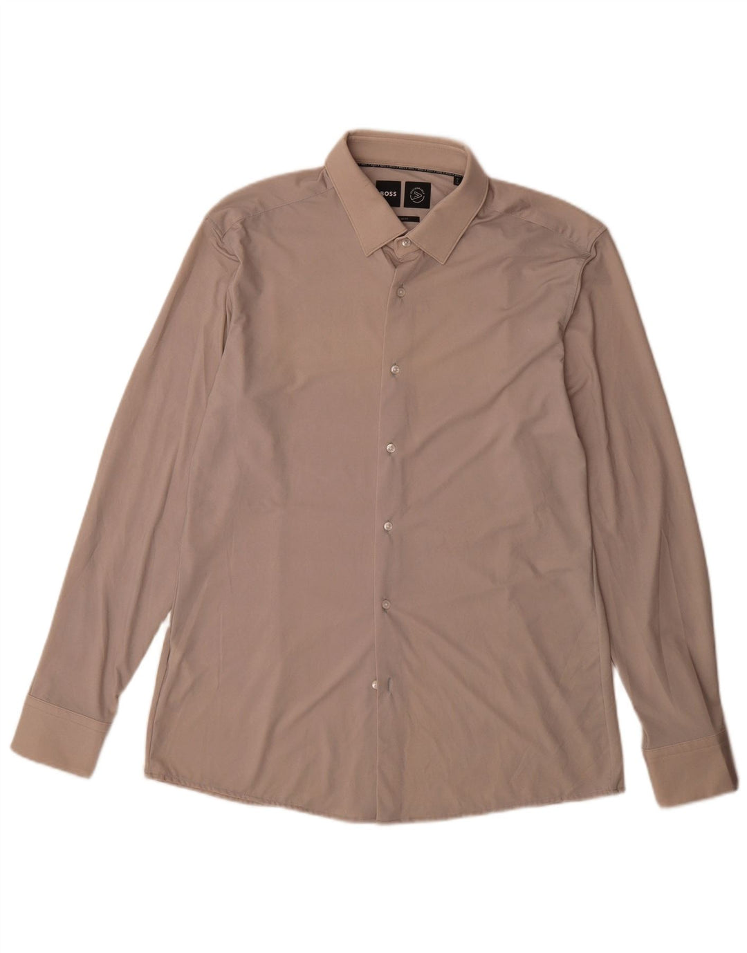 Hugo Boss Herre Slim Fit Skjorte Størrelse 42 16 1/2 Stor Beige Polyamid