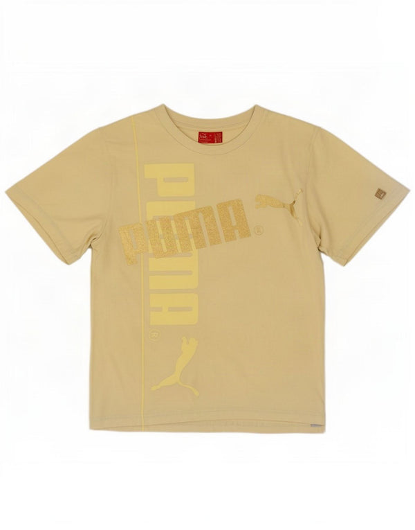 Puma Womens Graphic T-Shirt Top UK 14 Medium Yellow Cotton