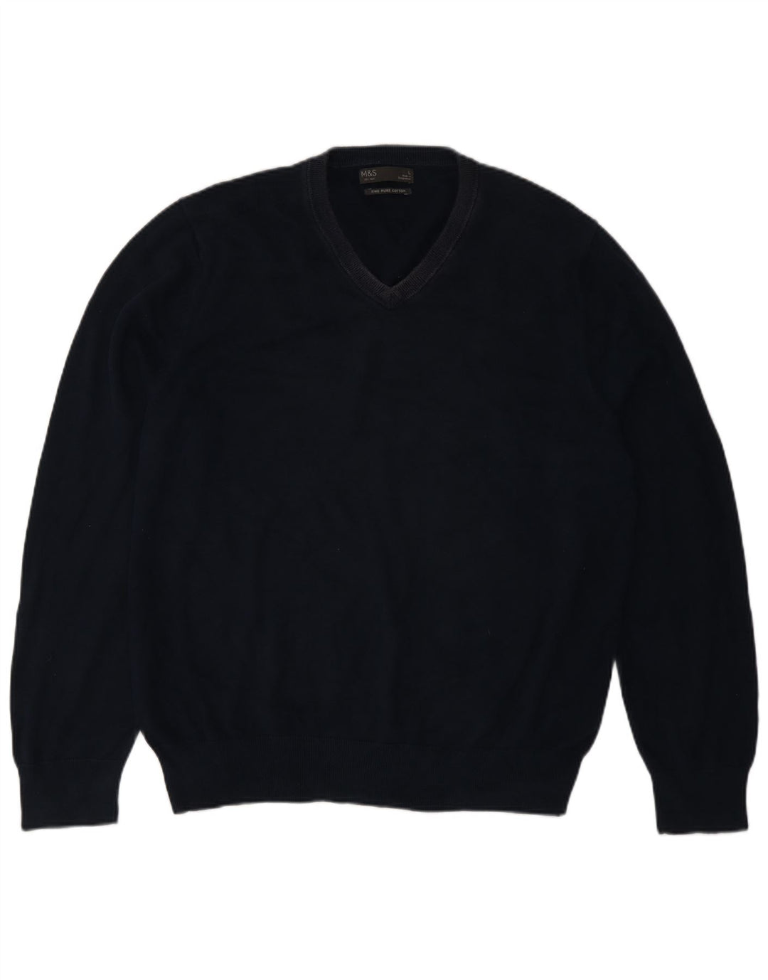 Marks & Spencer Herre V-hals sweater Stor marineblå bomuld Classic
