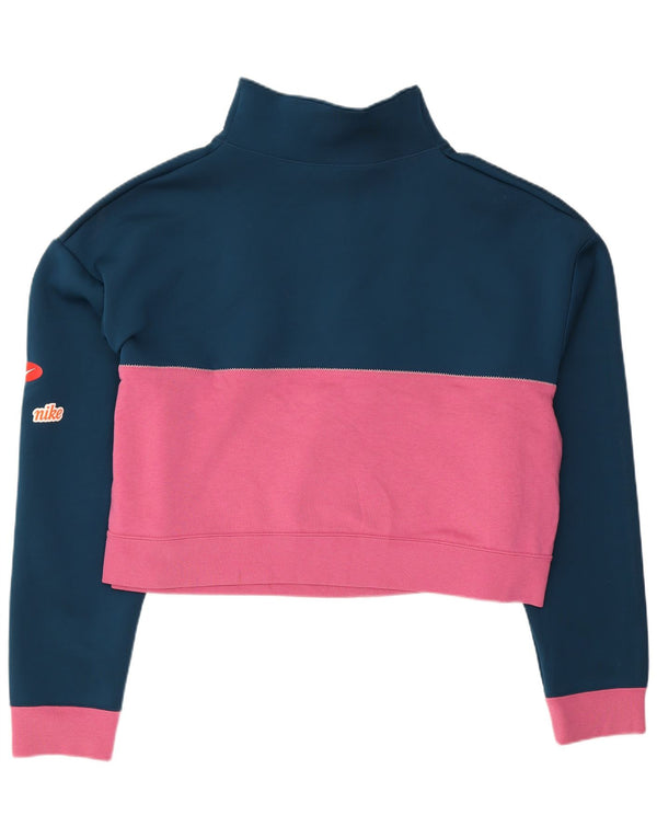 Nike Graphic Sweatshirt Jumper UK 16 Large Navy Blue Colourblock