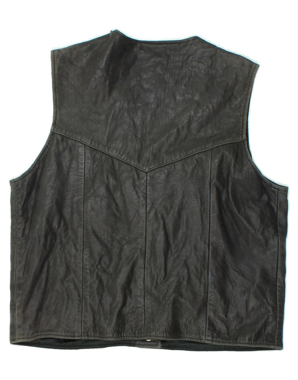 VINTAGE Dame Læder Gilet UK 14 Large Sort
