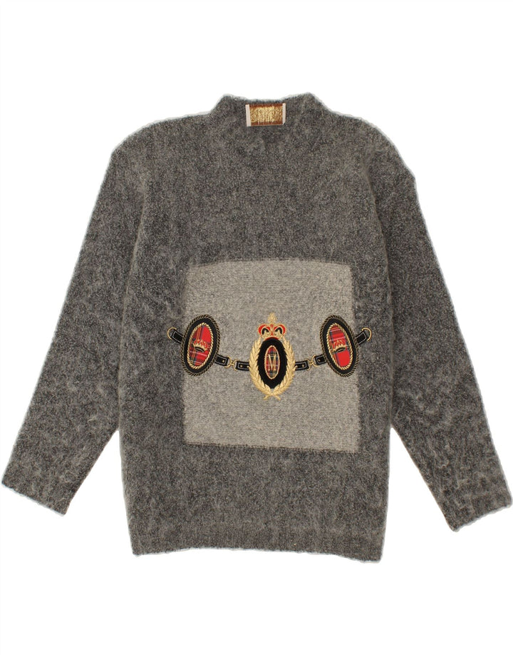 MAGIA Womens Graphic Crew Neck Jumper Sweater UK 16 Large Grey Vintage Magia and Second-Hand Magia from Messina Hembry 