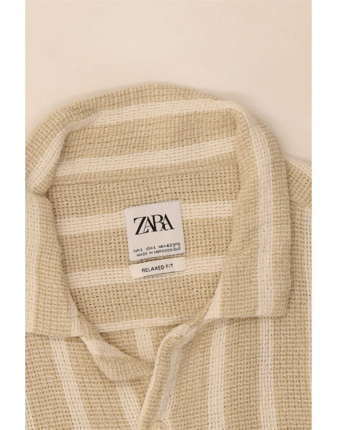 Zara Herre kortærmet Relaxed Fit skjorte Stor beige stribet