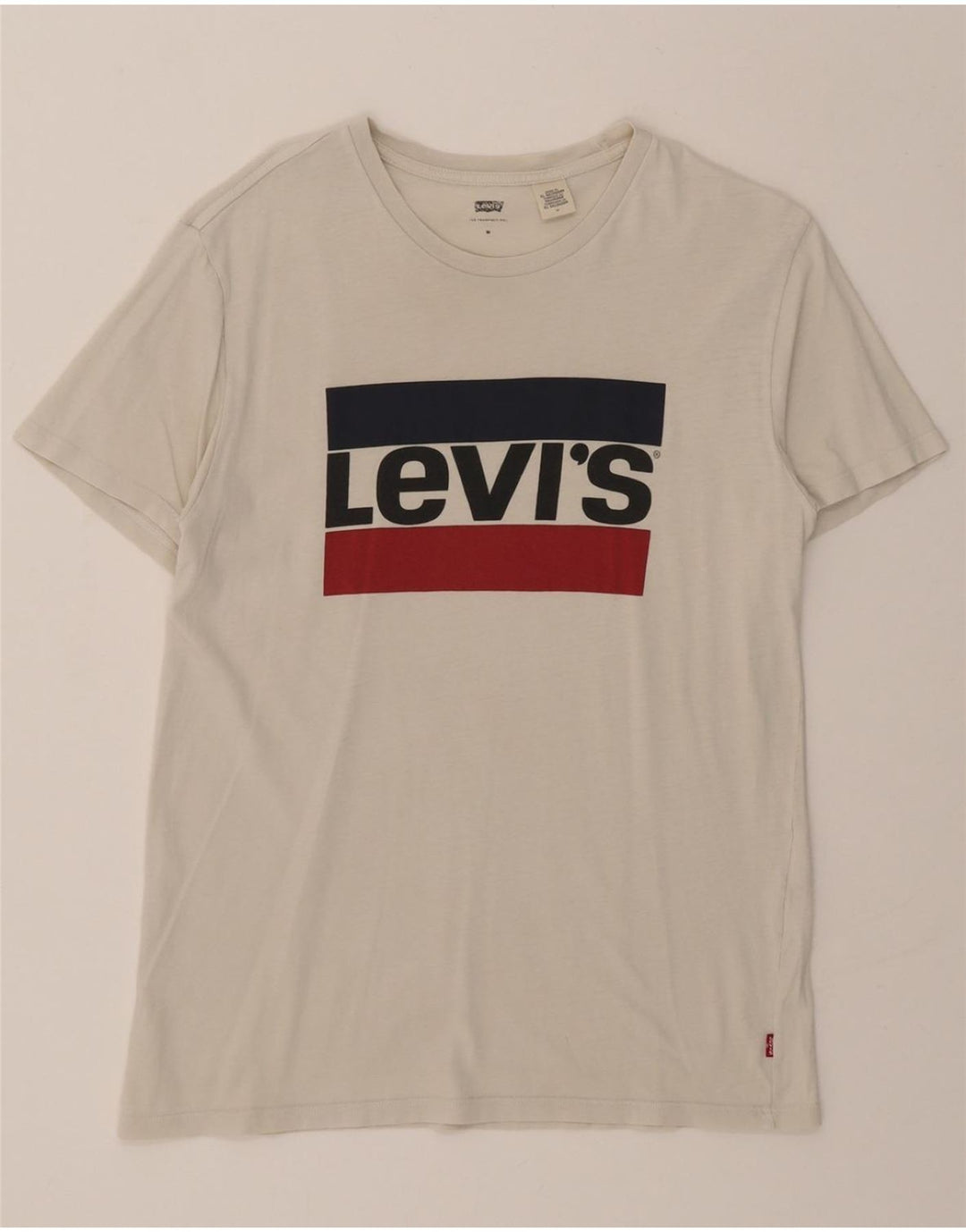 LEVI'S Mens Graphic T-Shirt Top Medium Off White Vintage Levi's and Second-Hand Levi's from Messina Hembry 