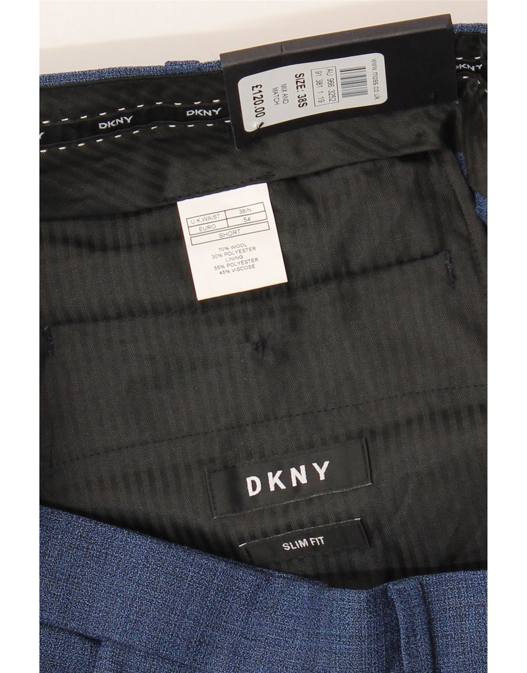 DKNY Herre Slim Fit Suit Bukser W38 L29 Blå Uld