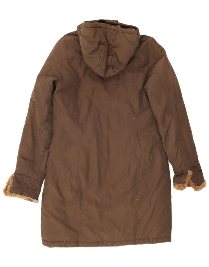 Woolrich Dame Hætte Polstret Frakke UK 16 Stor Beige Bomuld