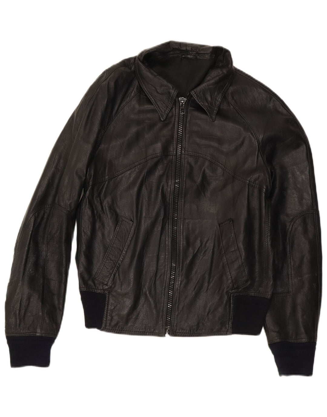 Vintage dame bomber læderjakke IT 50 XL sort læder