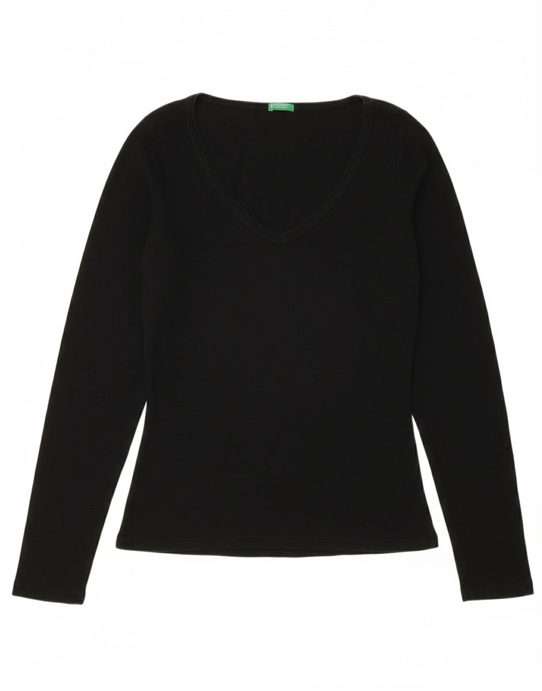 BENETTON Womens Top Long Sleeve UK 12 Medium Black Cotton