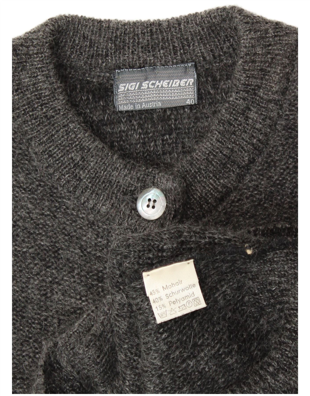 SIGI SCHEIBERG Dame grafisk cardigan sweater EU 40 Medium Grey Mohair