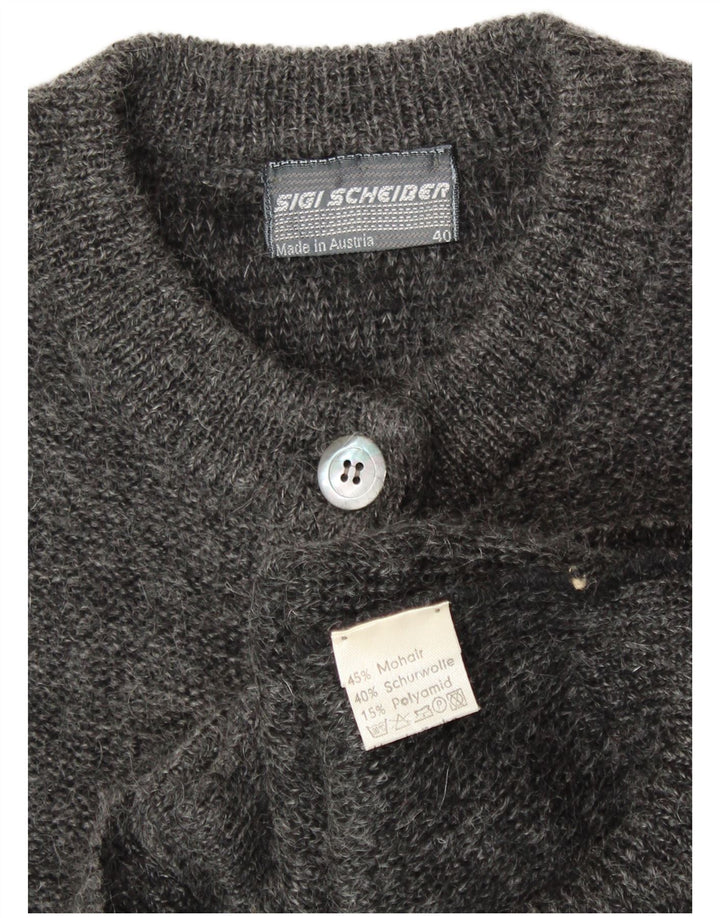 SIGI SCHEIBERG Dame grafisk cardigan sweater EU 40 Medium Grey Mohair