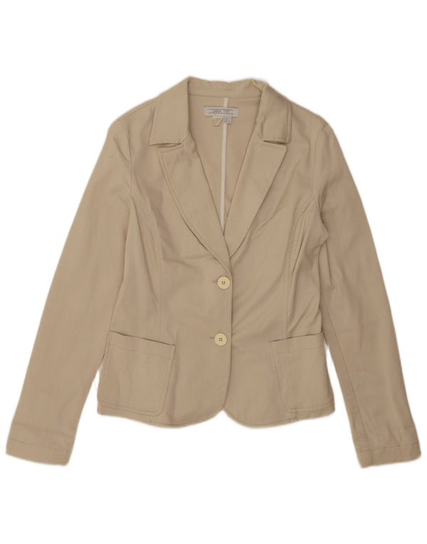 Zara Dame 2 Button Blazer Jacket UK 14 Stor Beige Bomuld