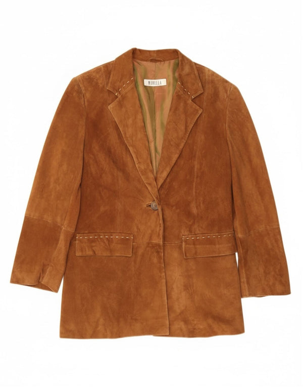 Marella Dame 1 Knap Ruskind Blazer Jacket UK 10 Small Beige Læder