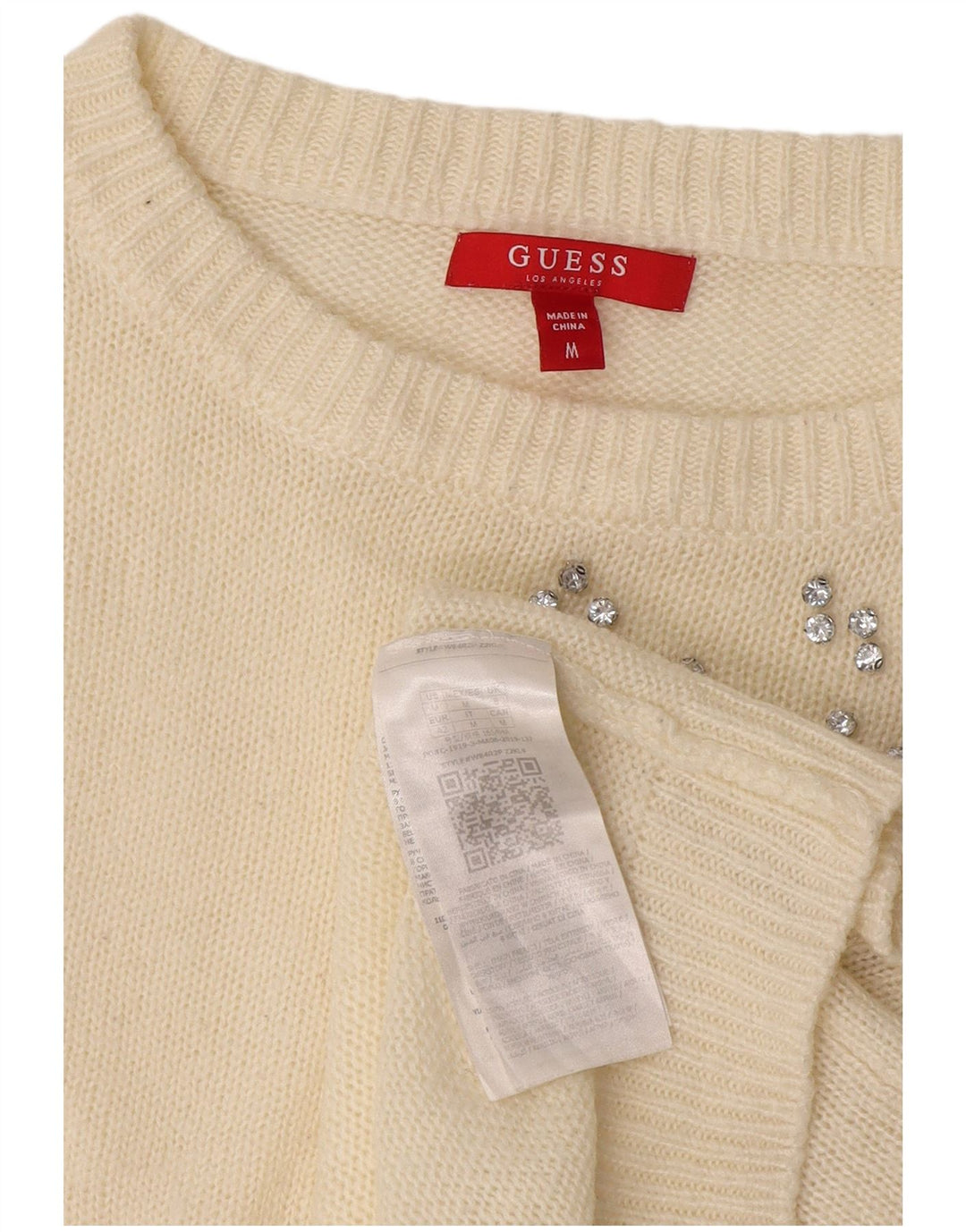 Guess Womens Boat Neck Jumper Sweater UK 14 Medium White Acryl