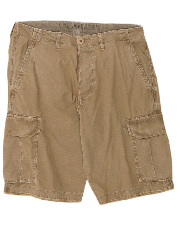 Vintage Herre Cargo Shorts W33 Medium Khaki Nålestribet Bomuld
