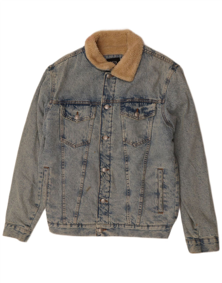 Zara Herre Denim Sherpa Jacket UK 40 Large Blue Polyester