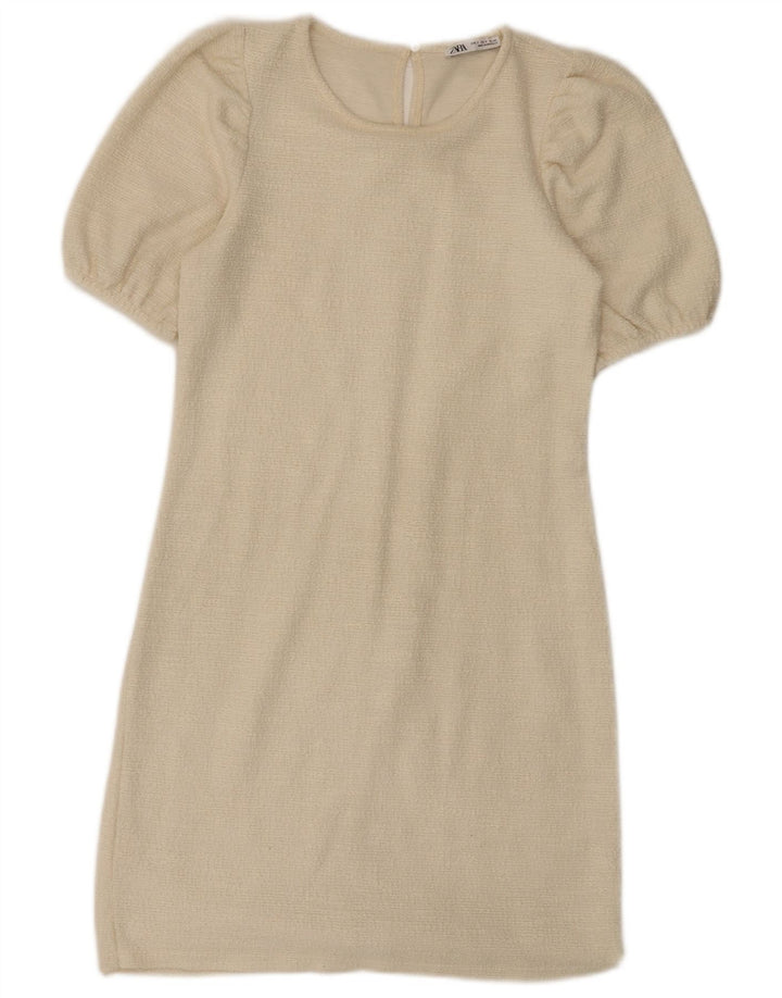 Zara Womens Sheath Dress UK 8 Small Off White Bomuld