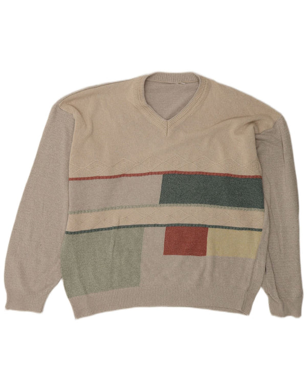 Vintage Herre V-hals sweater IT 58 2XL Grøn Geometrisk