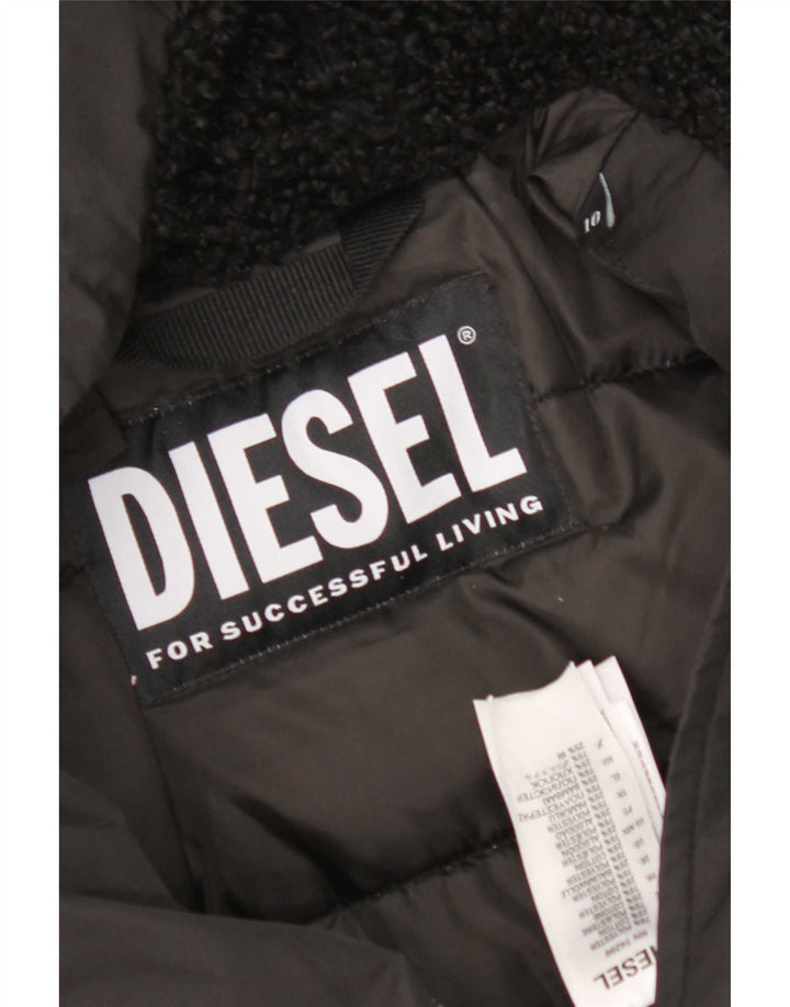 Diesel Dame Hooded Parka Jacket UK 10 Small Black Polyester